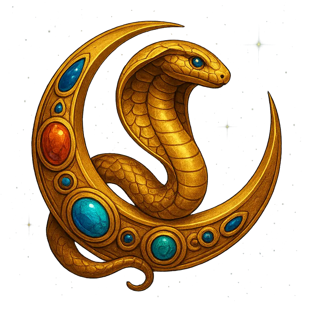 The Asp of Cleopatra slot game icon with golden cobra coiled around a crescent moon