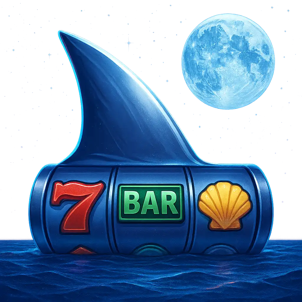 Razor Shark slot game icon with silver shark fin under the moon